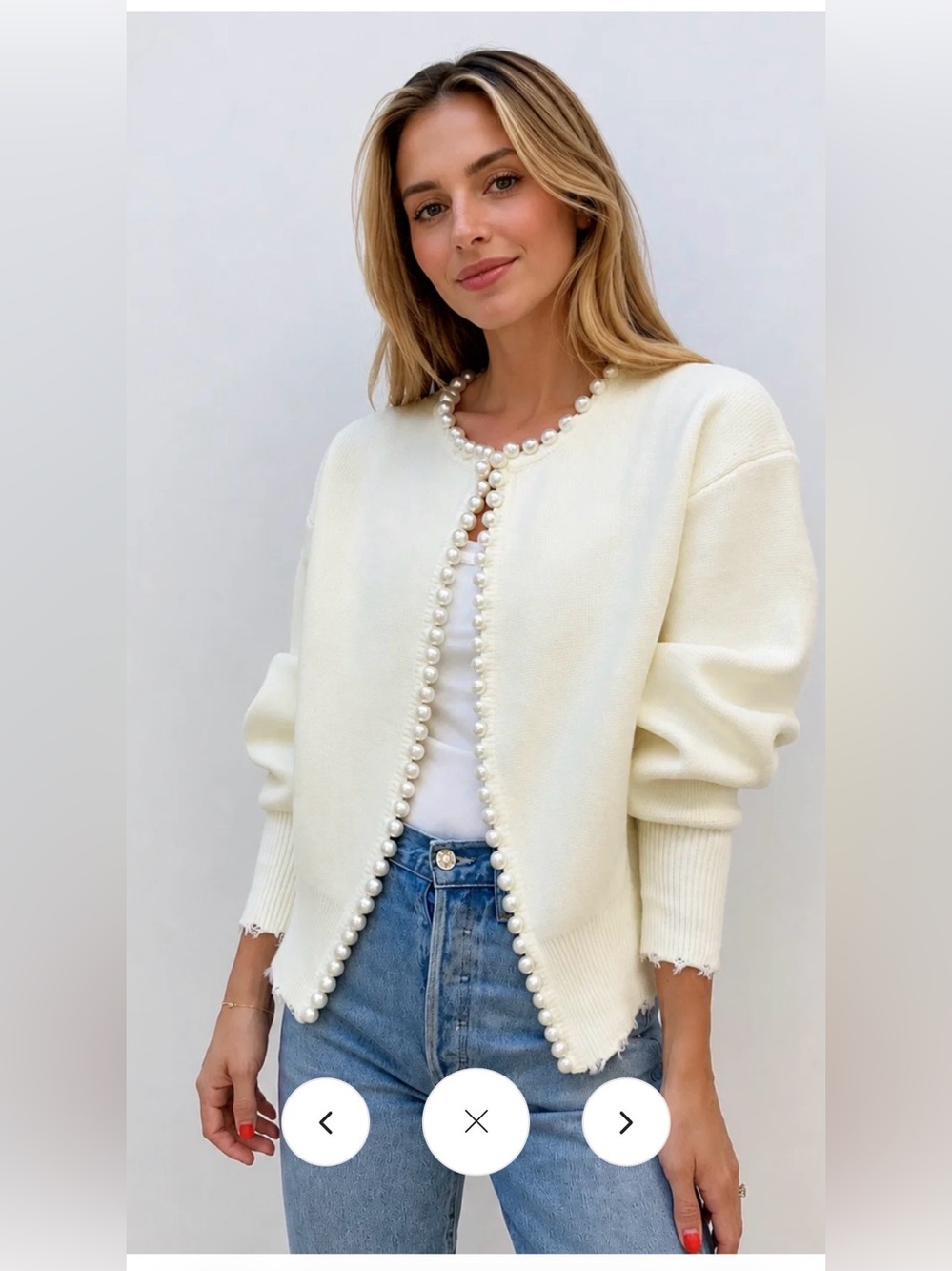 Commense Pearl Trim Ripped Hem Cardigan in White size XS
SPU: OA231006005